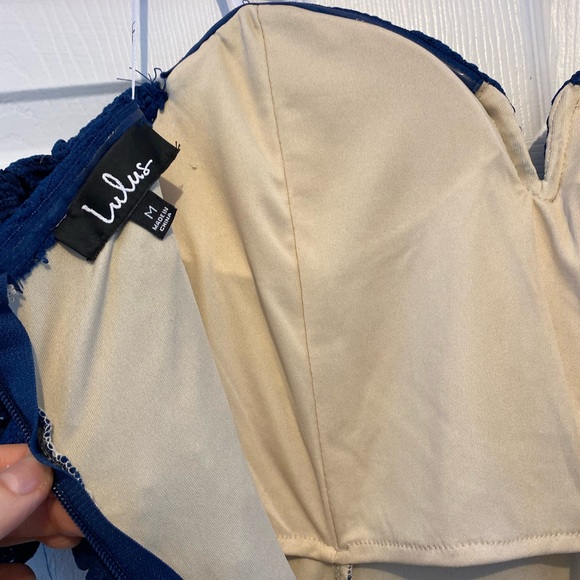 Lulu’s Bellissimo Navy Blue Lace Off-the-Shoulder Bodycon Dress Size Medium - Picture 4 of 10